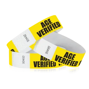 3/4" Tyvek Age Verified on Yellow Wristbands