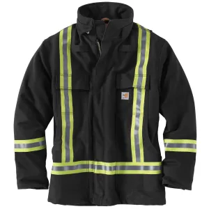 Carhartt Men's Black Flame-Resistant Striped Duck Traditional Coat