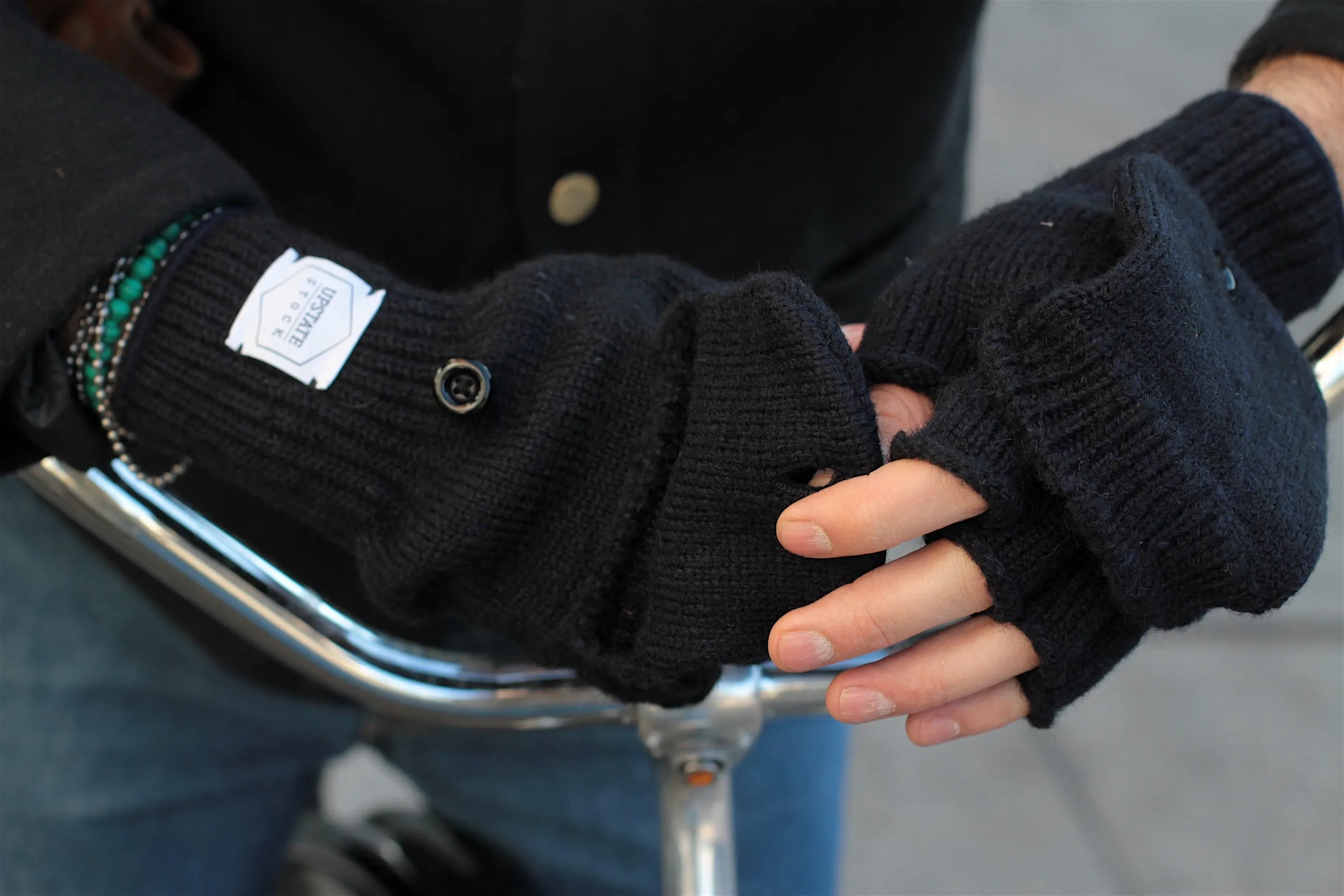 Charcoal Melange Convertible Fingerless 'Glomitt' with Natural Deerskin