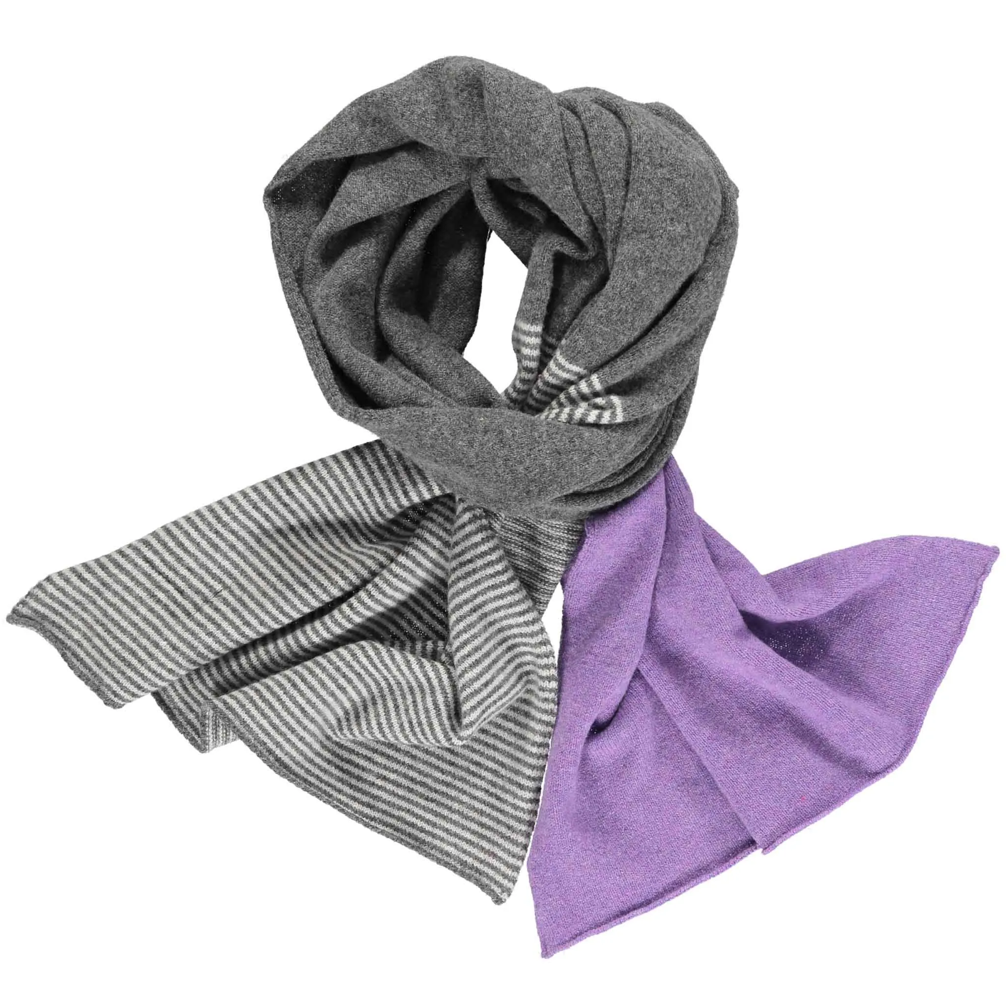 Grey & Lavender Wide Stripe Lambswool Scarf