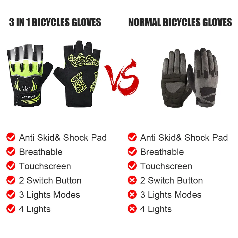 LED Flashlight Gloves for Cycling ,Working, Fishing