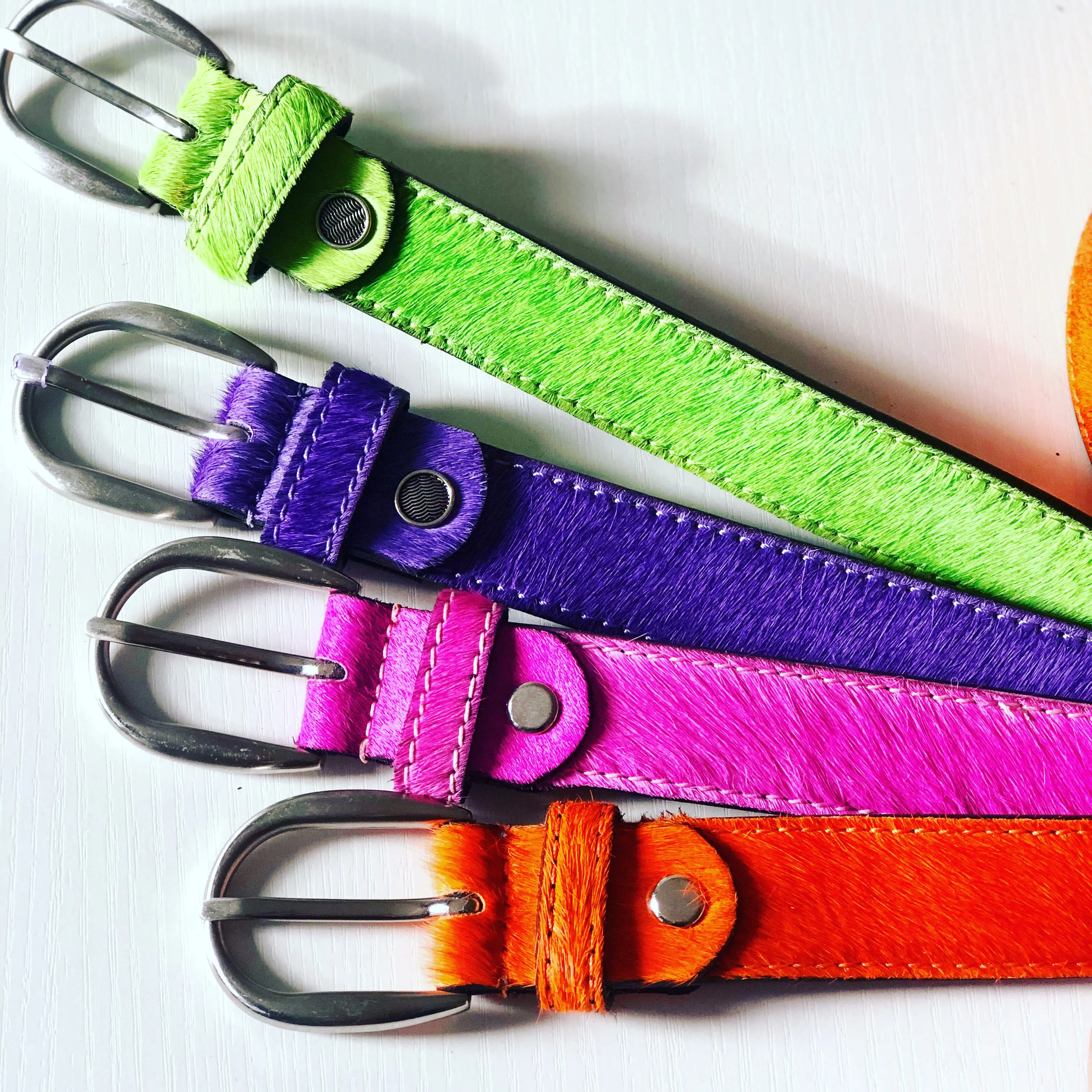 Light Purple hair-on-hide women leather belt