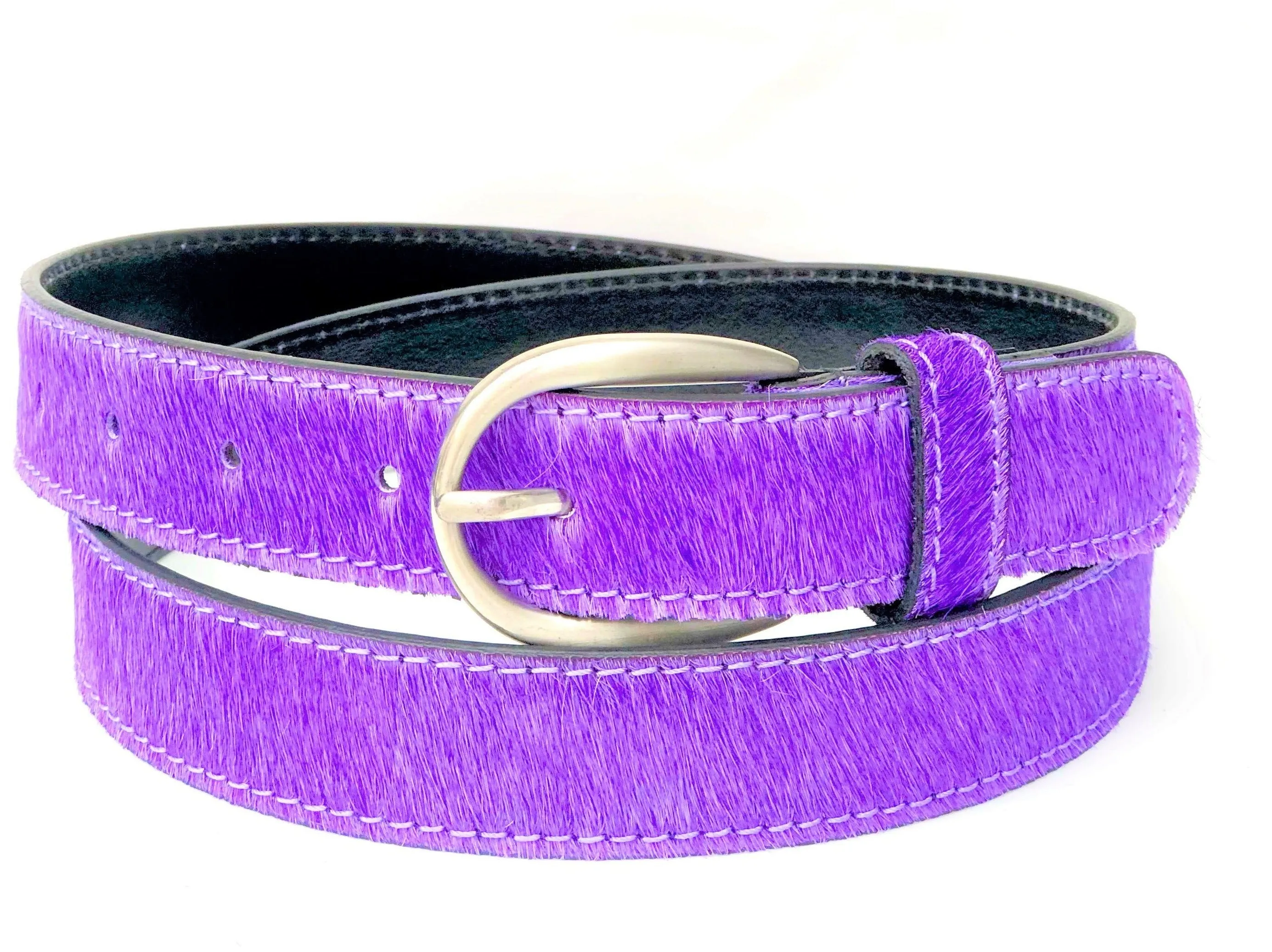 Light Purple hair-on-hide women leather belt