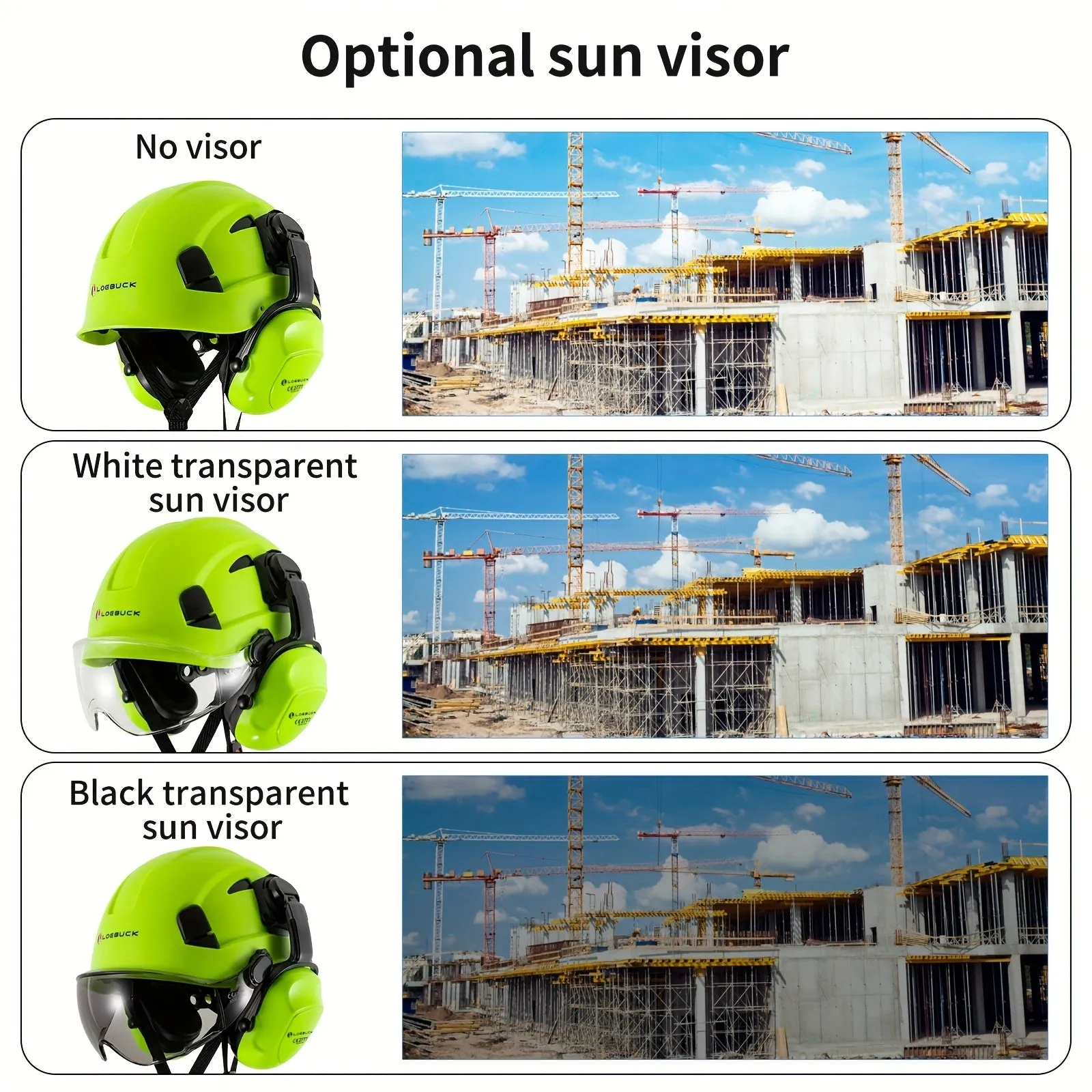 LOEBUCK Heavy-Duty Safety Helmet - Ultimate Protection with Noise-Cancelling Earmuffs & Goggles - Durable Hard Hat Set for Construction