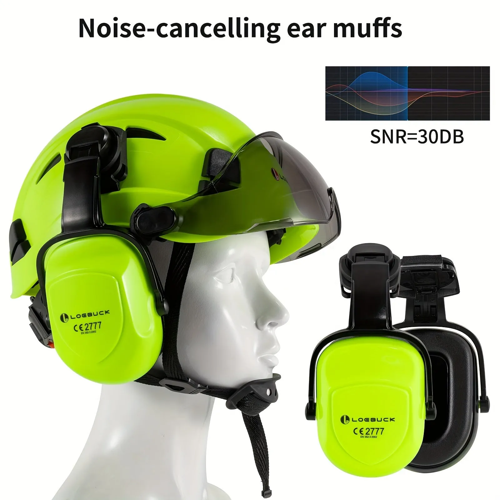 LOEBUCK Heavy-Duty Safety Helmet - Ultimate Protection with Noise-Cancelling Earmuffs & Goggles - Durable Hard Hat Set for Construction