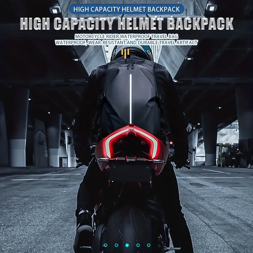 Mens Waterproof Motorcycle Backpack Helmet Storage with Reflective Safety