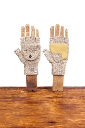 Oatmeal Melange Convertible Fingerless 'Glomitt' with Natural Deerskin
