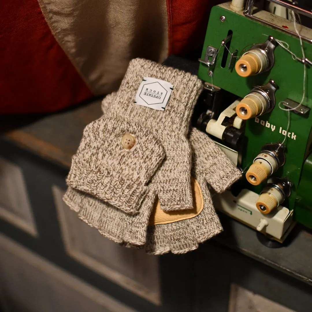 Oatmeal Melange Convertible Fingerless 'Glomitt' with Natural Deerskin