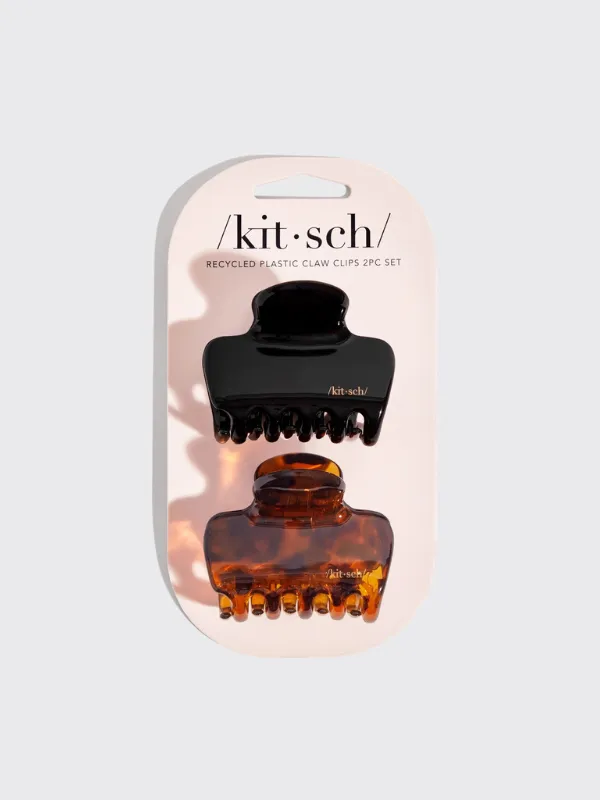 Recycled Plastic Medium Puffy Claw Clips 2pc Set- Black/Tort