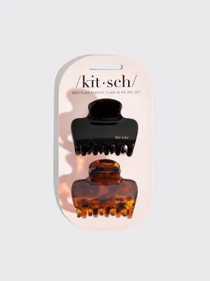 Recycled Plastic Medium Puffy Claw Clips 2pc Set- Black/Tort