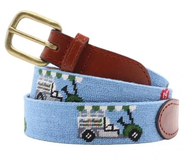 Smathers & Branson Needlepoint Belt Light Blue Beverage Cart