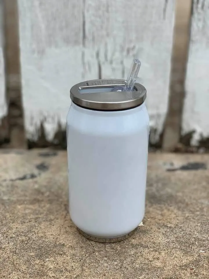 SUBLIMATION WHITE Blank Stainless Steel Insulated Soda Can Tumblers - 12, 15, 17 oz