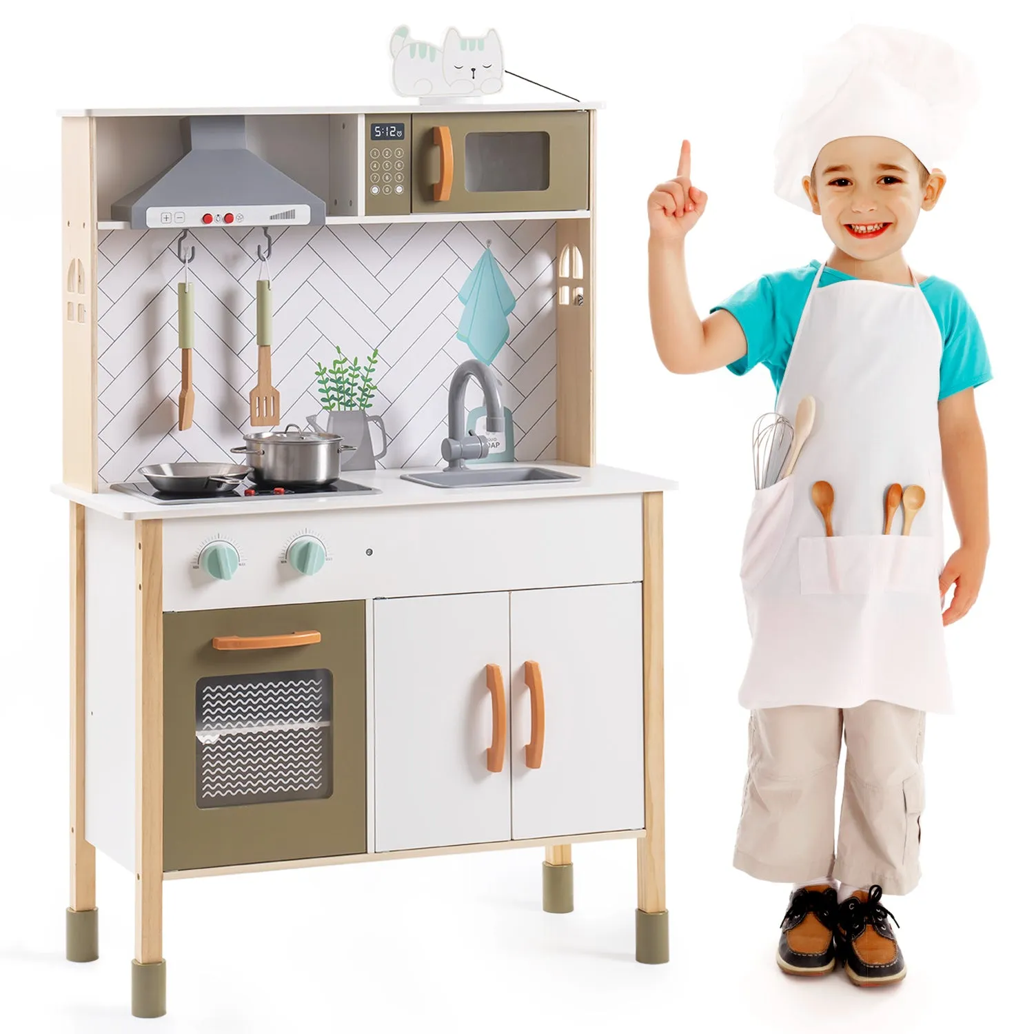 Wooden Kitchen Playset Cream Color Kitchen Hood Set