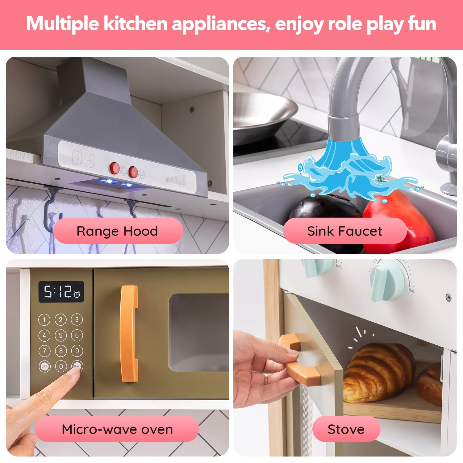 Wooden Kitchen Playset Cream Color Kitchen Hood Set