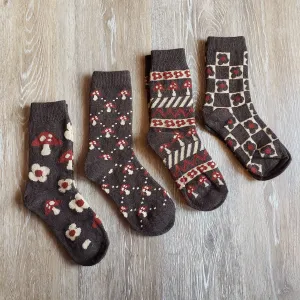 Wool Blend Mushroom Pattern Socks