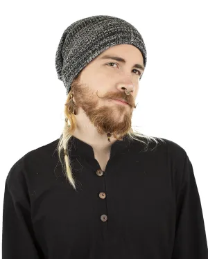 Woven Cotton Slouch Beanie Hat Grey